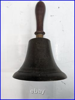 4 Antique Hand Held Country School Brass Bell with Wooden Handle Lot