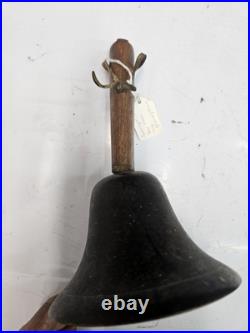 4 Antique Hand Held Country School Brass Bell with Wooden Handle Lot