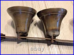 4 Antique brass Sleigh Bells on a 16 iron bar. Horse / Carriage
