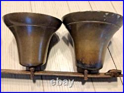 4 Antique brass Sleigh Bells on a 16 iron bar. Horse / Carriage