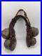 4 Large Antique Swedish Brass Sleigh Bells on Orig. Leather Straps, Great Sound