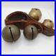 4 Large Antique Swedish Brass Sleigh Bells on Orig. Leather Straps Great Sound