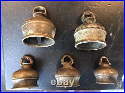 5 Antique Tibetan Cow Bells Or Prayer Ceremonial Brass Bells