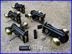 5 SETS of EDWARDIAN DOOR RIM LOCKS BRASS HANDLES KEEPS KEY letter box knob bell