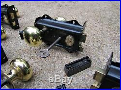 5 SETS of EDWARDIAN DOOR RIM LOCKS BRASS HANDLES KEEPS KEY letter box knob bell