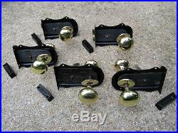 5 SETS of EDWARDIAN DOOR RIM LOCKS BRASS HANDLES KEEPS KEY letter box knob bell