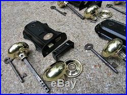 5 SETS of EDWARDIAN DOOR RIM LOCKS BRASS HANDLES KEEPS KEY letter box knob bell