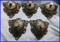 5xVintage Antique Brass Table Desk Bell Hotel Ornate Reception Counter Service