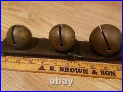 6 Antique Solid Brass Sleigh Bells Harness Leather Strap Holiday Christmas Horse