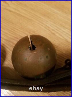 6 Antique Solid Brass Sleigh Bells Harness Leather Strap Holiday Christmas Horse