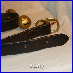 72 Antique GRADUATED Embossed BRASS Sleigh Bells Leather Strap Horse Carriage