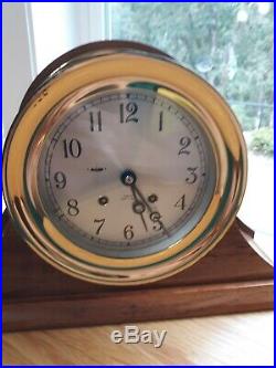 7 1/4 Chelsea Ships Bell Clock and Solid Mahogany Stand-New