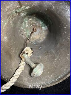 7.5lb Antique Brass Bell With Dinger10in Wide 9 1/2in Tall