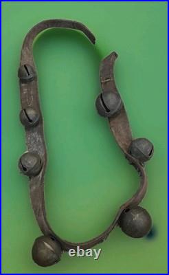 7 ANTIQUE GRADUATED BRASS SLEIGH Christmas Horse BELLS ON LEATHER STRAP 58