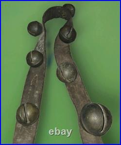 7 ANTIQUE GRADUATED BRASS SLEIGH Christmas Horse BELLS ON LEATHER STRAP 58