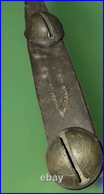 7 ANTIQUE GRADUATED BRASS SLEIGH Christmas Horse BELLS ON LEATHER STRAP 58