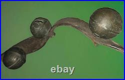 7 ANTIQUE GRADUATED BRASS SLEIGH Christmas Horse BELLS ON LEATHER STRAP 58