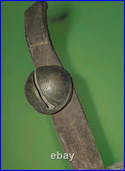 7 ANTIQUE GRADUATED BRASS SLEIGH Christmas Horse BELLS ON LEATHER STRAP 58