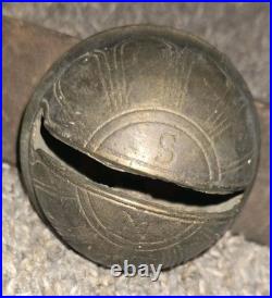 7 ANTIQUE GRADUATED BRASS SLEIGH Christmas Horse BELLS ON LEATHER STRAP 58