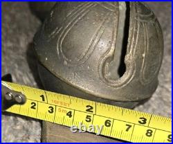 7 ANTIQUE GRADUATED BRASS SLEIGH Christmas Horse BELLS ON LEATHER STRAP 58