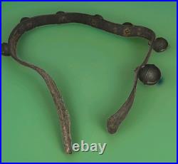 7 ANTIQUE GRADUATED BRASS SLEIGH Christmas Horse BELLS ON LEATHER STRAP 58