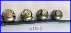 7 Antique Large Solid Brass Sleigh Bells on Leather Farmhouse Country Christmas