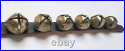 7 Antique Large Solid Brass Sleigh Bells on Leather Farmhouse Country Christmas