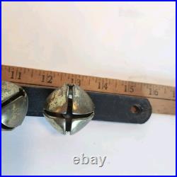 7 Antique Large Solid Brass Sleigh Bells on Leather Farmhouse Country Christmas