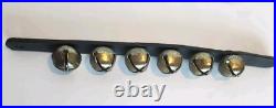 7 Antique Large Solid Brass Sleigh Bells on Leather Farmhouse Country Christmas