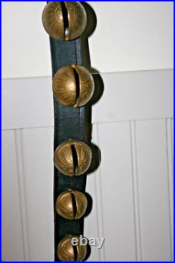 7 Bells Numbered ANTIQUE BRASS GRADUATED HORSE SLEIGH BELLS Leather Door Strap
