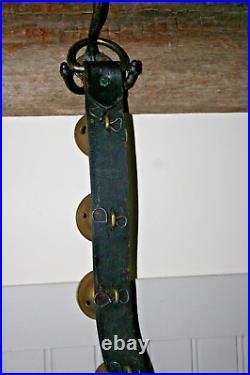 7 Bells Numbered ANTIQUE BRASS GRADUATED HORSE SLEIGH BELLS Leather Door Strap