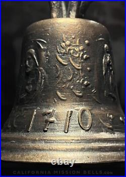 7 SPANISH COLONIAL JESUS BELL, Vtg Large Old Antique Bronze Metal Mission Style