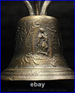 7 SPANISH COLONIAL JESUS BELL, Vtg Large Old Antique Bronze Metal Mission Style