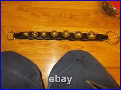 7 Vintage Graduated Hanging Brass Sleigh Bells On Leather Strap W Rings