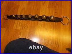 7 Vintage Graduated Hanging Brass Sleigh Bells On Leather Strap W Rings