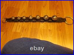 7 Vintage Graduated Hanging Brass Sleigh Bells On Leather Strap W Rings