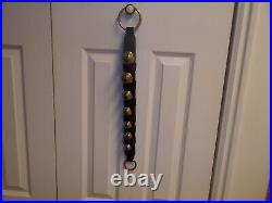 7 Vintage Graduated Hanging Brass Sleigh Bells On Leather Strap W Rings