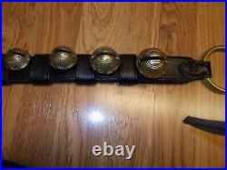 7 Vintage Graduated Hanging Brass Sleigh Bells On Leather Strap W Rings