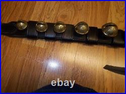 7 Vintage Graduated Hanging Brass Sleigh Bells On Leather Strap W Rings