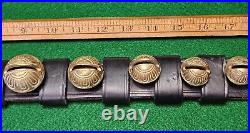 7 Vintage Graduated Hanging Brass Sleigh Bells On Leather Strap W Rings
