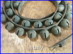 89 Inch Leather Belt 45 Count Antique Brass Sleigh Bells