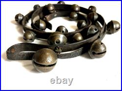 8' Antique 1800's Amish 18 Brass Sleigh Bell Petal Number Graduate 1.75 Harness