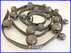 8' Antique 1800's Amish 18 Brass Sleigh Bell Petal Number Graduate 1.75 Harness