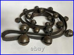 8' Antique 1800's Amish 18 Brass Sleigh Bell Petal Number Graduate 1.75 Harness