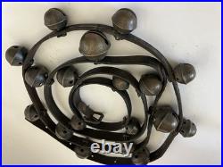 8' Antique 1800's Amish 18 Brass Sleigh Bell Petal Number Graduate 1.75 Harness