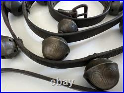 8' Antique 1800's Amish 18 Brass Sleigh Bell Petal Number Graduate 1.75 Harness