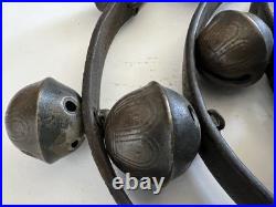 8' Antique 1800's Amish 18 Brass Sleigh Bell Petal Number Graduate 1.75 Harness