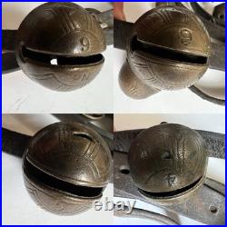 8' Antique 1800's Amish 18 Brass Sleigh Bell Petal Number Graduate 1.75 Harness