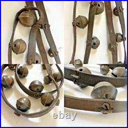 8' Antique 1800's Amish 18 Brass Sleigh Bell Petal Number Graduate 1.75 Harness