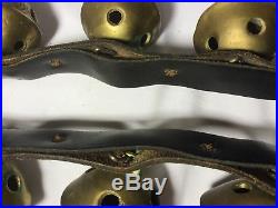 8 Foot Leather Strap With 29 Numbered Brass Christmas Bells 1-15 Antique Vintage